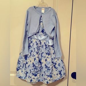 Gymboree Girls Floral Dress with Cardigan Size 5T Blue